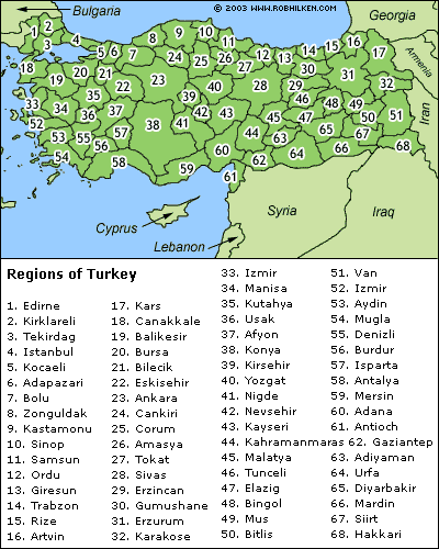 Regions Map of Turkey