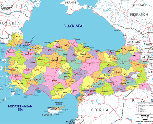 Physical Map of Turkey, Turkey Atlas
